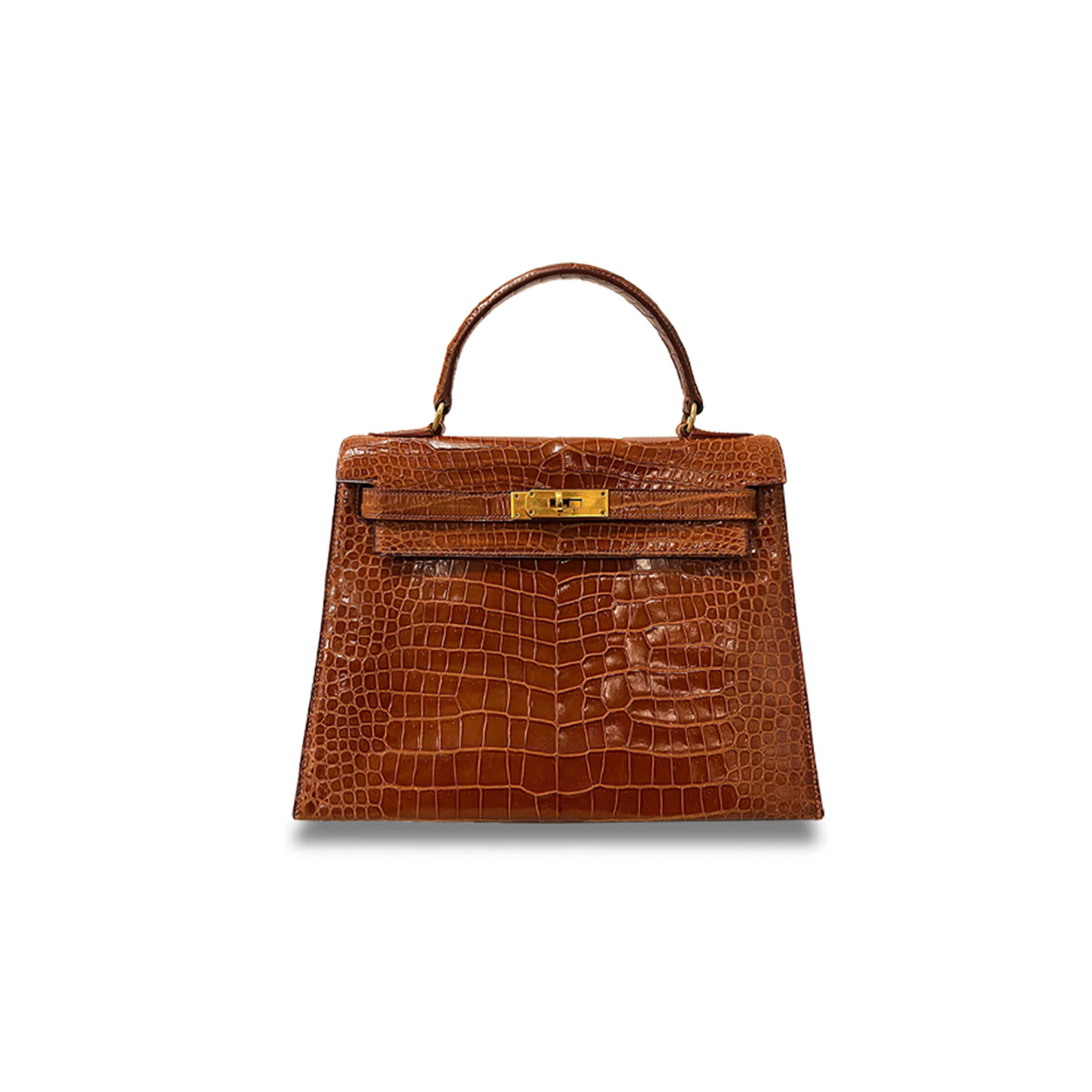 H**mes master kelly 28 shiny crocodile leather bronze gold (28*22*10cm)